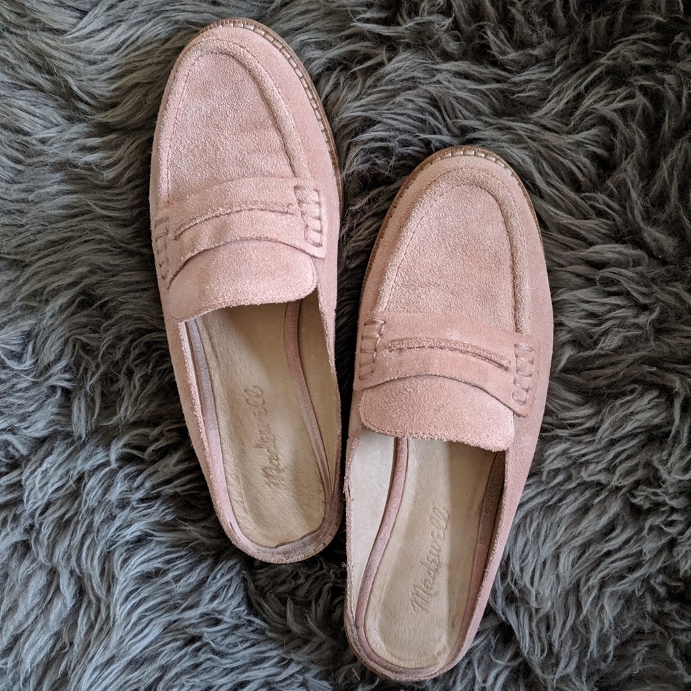 Madewell millennial pink suede loafer mules, 6 1/2